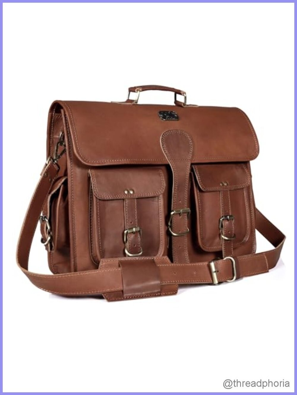 18" Full Grain Buffalo Leather Laptop Briefcase Messenger Bag Handmade Vintage